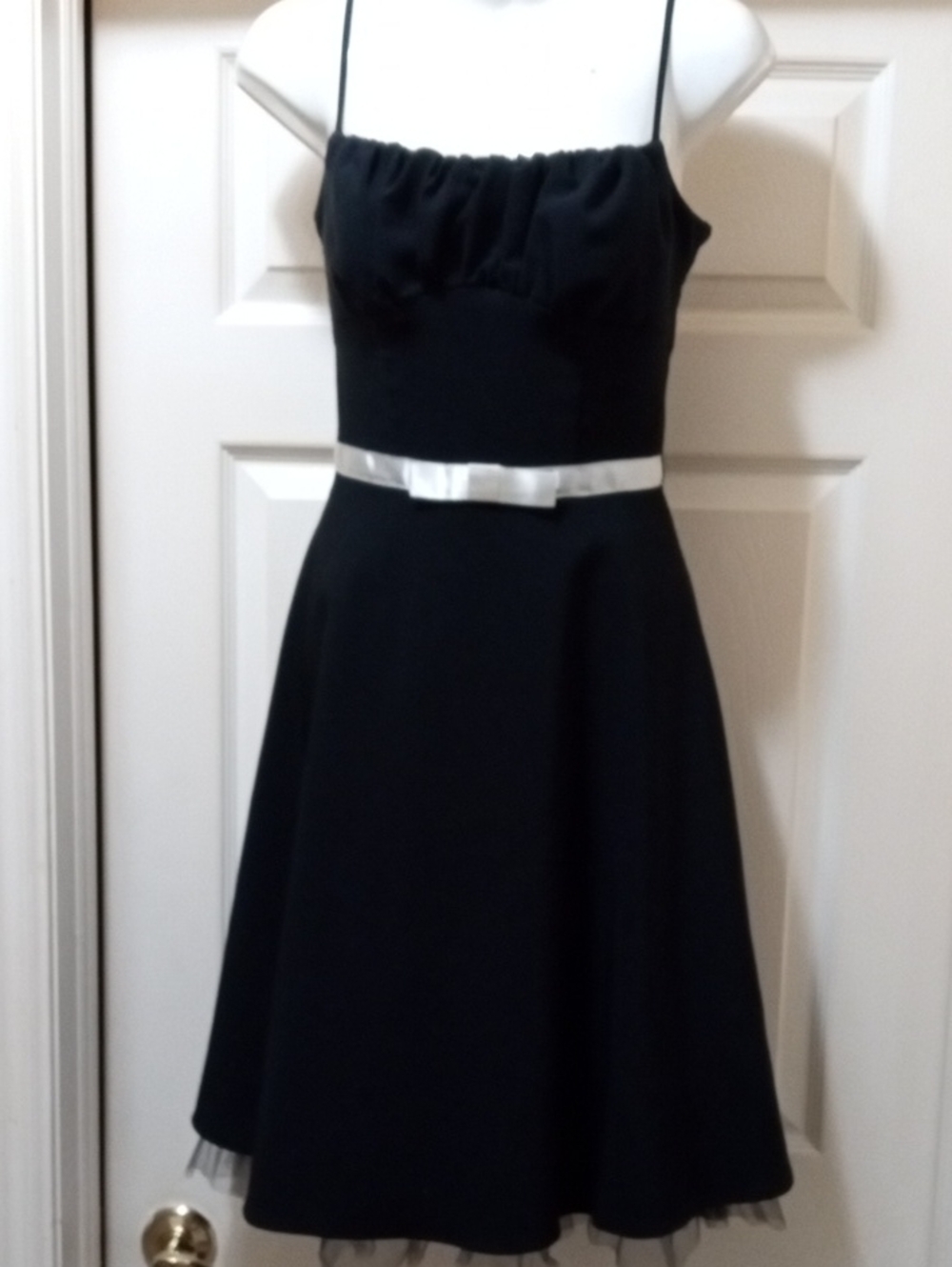 💲1⃣▶Ruby Rox Black Midi Dress with Silver Waist Ribbon